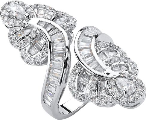 PalmBeach Platinum-Plated Pear Cut Cubic Zirconia Bypass Ring Sizes 6-10 in Saudi Arabia