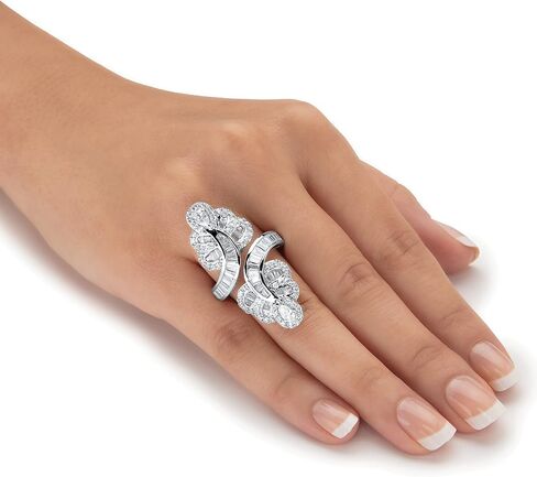 PalmBeach Platinum-Plated Pear Cut Cubic Zirconia Bypass Ring Sizes 6-10 in Saudi Arabia