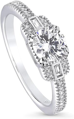 BERRICLE Sterling Silver Vintage Inspired Art Deco Cubic Zirconia CZ Fashion Ring for Women, Rhodium Plated Size 4-10 in Saudi Arabia