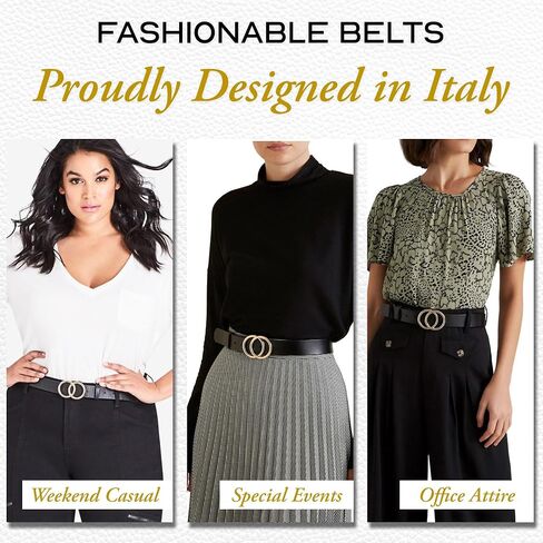 Fashion Leather Belt For Women - Design in Italy Double Buckle Belt Leather(M), Black in Saudi Arabia