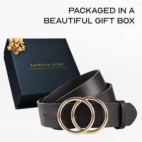 Fashion Leather Belt For Women - Design in Italy Double Buckle Belt Leather(M), Black in Saudi Arabia