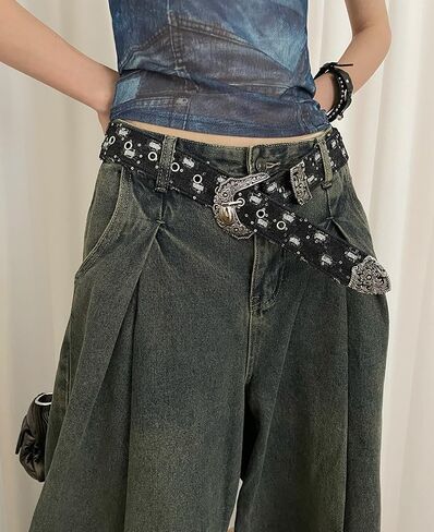 Women Bling Rhinestone Belt Y2k Vintage Punk Goth Embossed Buckle Cowgirl Cowboy Western Star Belt Jeans Accessories in Saudi Arabia
