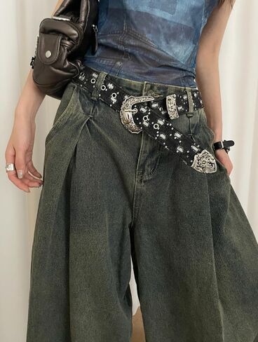 Women Bling Rhinestone Belt Y2k Vintage Punk Goth Embossed Buckle Cowgirl Cowboy Western Star Belt Jeans Accessories in Saudi Arabia