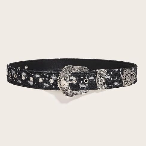 Women Bling Rhinestone Belt Y2k Vintage Punk Goth Embossed Buckle Cowgirl Cowboy Western Star Belt Jeans Accessories in Saudi Arabia