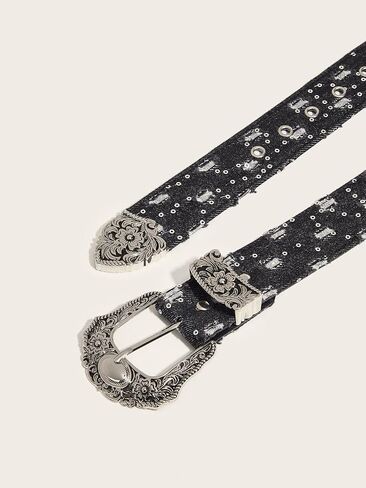 Women Bling Rhinestone Belt Y2k Vintage Punk Goth Embossed Buckle Cowgirl Cowboy Western Star Belt Jeans Accessories in Saudi Arabia