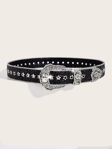 Women Bling Rhinestone Belt Y2k Vintage Punk Goth Embossed Buckle Cowgirl Cowboy Western Star Belt Jeans Accessories in Saudi Arabia