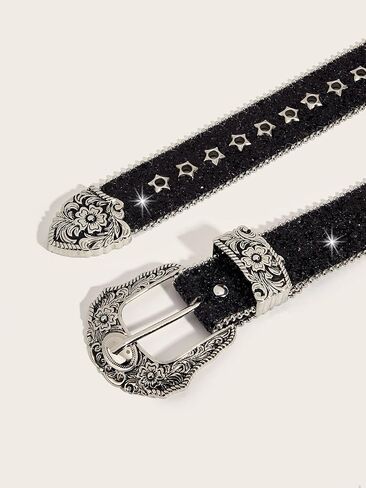 Women Bling Rhinestone Belt Y2k Vintage Punk Goth Embossed Buckle Cowgirl Cowboy Western Star Belt Jeans Accessories in Saudi Arabia