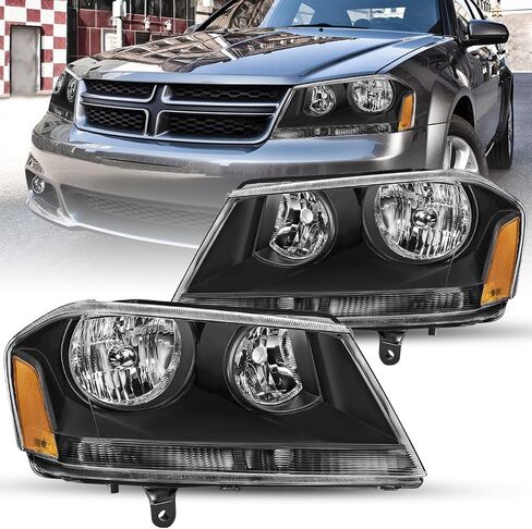 Headlight Assembly Fit for 2008-2014 Dodge Avenger Driver and Passenger Side Black Housing with Amber Reflector in Kuwait
