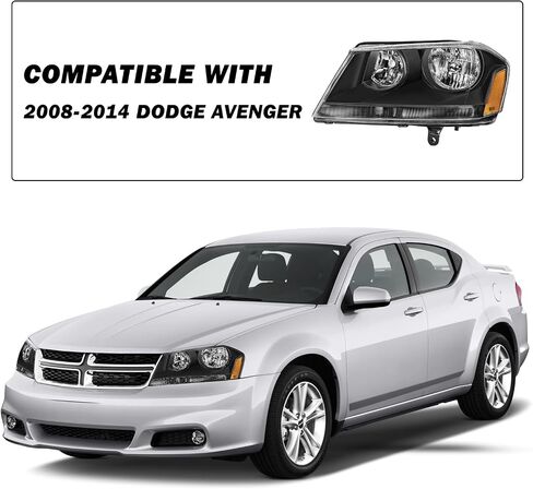 Headlight Assembly Fit for 2008-2014 Dodge Avenger Driver and Passenger Side Black Housing with Amber Reflector in Kuwait
