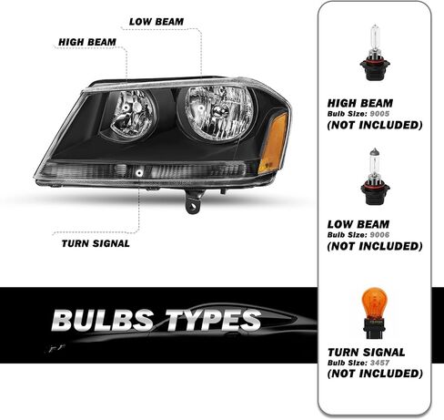 Headlight Assembly Fit for 2008-2014 Dodge Avenger Driver and Passenger Side Black Housing with Amber Reflector in Kuwait