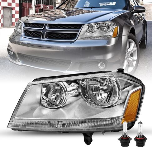 Headlight Assembly Fit for 2008-2014 Dodge Avenger Driver and Passenger Side Black Housing with Amber Reflector in Kuwait