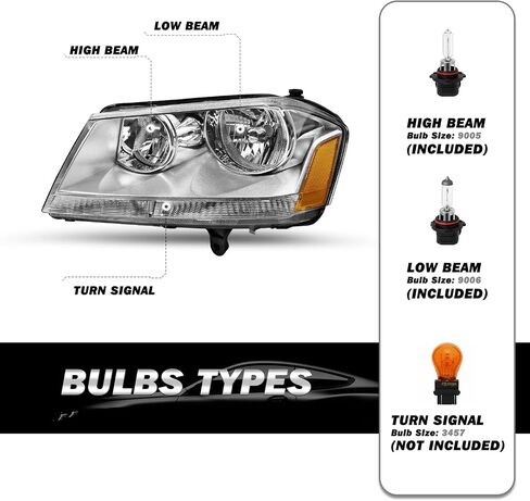 Headlight Assembly Fit for 2008-2014 Dodge Avenger Driver and Passenger Side Black Housing with Amber Reflector in Kuwait