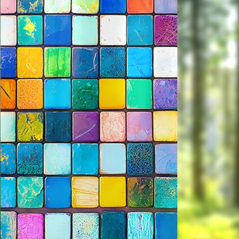 Nuxovilar Colorful Mosaic Tile Window Film, 17.7×39.4inch, Square Pattern Static Cling for Privacy & Decor (White Frosted) in Saudi Arabia