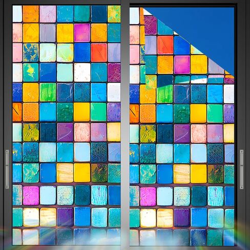 Nuxovilar Colorful Mosaic Tile Window Film, 17.7×39.4inch, Square Pattern Static Cling for Privacy & Decor (White Frosted) in Saudi Arabia