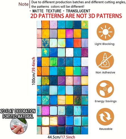 Nuxovilar Colorful Mosaic Tile Window Film, 17.7×39.4inch, Square Pattern Static Cling for Privacy & Decor (White Frosted) in Saudi Arabia