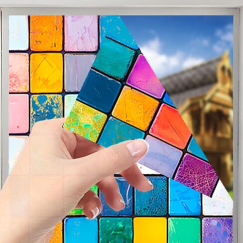 Nuxovilar Colorful Mosaic Tile Window Film, 17.7×39.4inch, Square Pattern Static Cling for Privacy & Decor (White Frosted) in Saudi Arabia