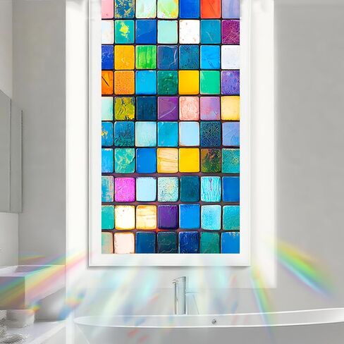 Nuxovilar Colorful Mosaic Tile Window Film, 17.7×39.4inch, Square Pattern Static Cling for Privacy & Decor (White Frosted) in Saudi Arabia