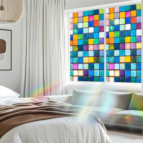 Nuxovilar Colorful Mosaic Tile Window Film, 17.7×39.4inch, Square Pattern Static Cling for Privacy & Decor (White Frosted) in Saudi Arabia