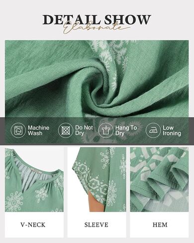 Bebonnie Womens 3/4 Sleeve V Neck Bohemian Peasant Blouses Casual Loose Fit Tunic Tops in Saudi Arabia