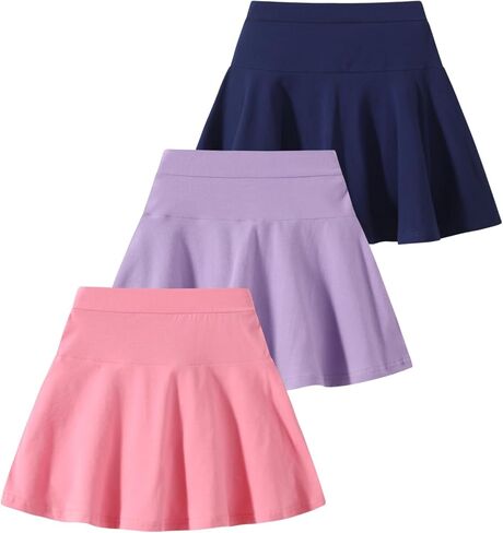 2 Pack Girls Skirts Elastic Flared Plain Tennis Skater Skirts with Built-in Shorts Kids Active Flowy Skorts in Kuwait