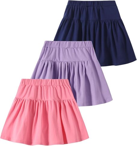 2 Pack Girls Skirts Elastic Flared Plain Tennis Skater Skirts with Built-in Shorts Kids Active Flowy Skorts in Kuwait