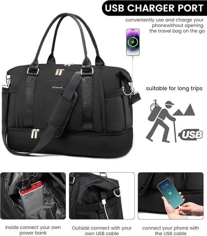 Gym Bag for Women LOVEVOOK Travel Duffel Bag with USB Charging Port,Weekender Bags for Women with Shoe Compartment,Carry on Overnight Bag with Toiletry Bag,Hospital Bags for Labor and Deliver in Saudi Arabia