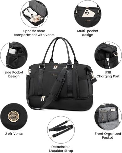 Gym Bag for Women LOVEVOOK Travel Duffel Bag with USB Charging Port,Weekender Bags for Women with Shoe Compartment,Carry on Overnight Bag with Toiletry Bag,Hospital Bags for Labor and Deliver in Saudi Arabia