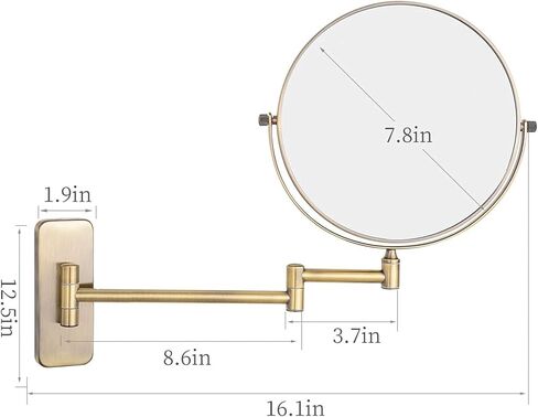 Wall Mounted Makeup Mirror, Antique Brass Double Sided Magnifying Mirror, Swivel Folding Extendable Bathroom Vanity Mirrors,8 inch,5X in Saudi Arabia