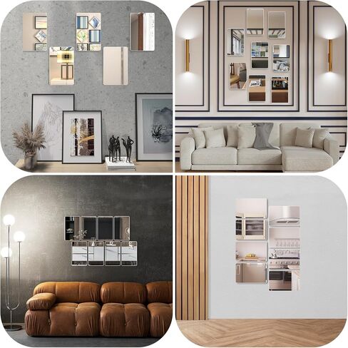 Bewudy 8 Pcs Acrylic Mirrors for Wall, 6 x 4 Inch Self-Adhesive Small Mirror for Walls Rectangular Wall Mirror Sheet for Bathroom, Bedroom, Living Room, Home Gym Door in Saudi Arabia