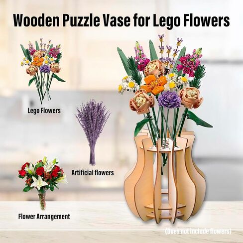 إناء اللغز الخشبي العام لزهور Lego - 15 قطعة ، مثالية للديكور المنزلي والمكاتب ، هدية جيدة لمحبي زهرة Lego ، الأعمار 3+ in Saudi Arabia