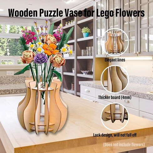 إناء اللغز الخشبي العام لزهور Lego - 15 قطعة ، مثالية للديكور المنزلي والمكاتب ، هدية جيدة لمحبي زهرة Lego ، الأعمار 3+ in Saudi Arabia