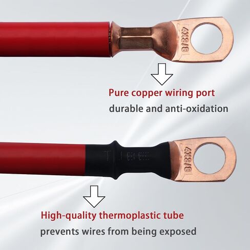6 كابلات بطارية AWG 2 Gauge Pure Copper Battery Clables 2ft مع 6 * 5/16 Lugs Terminals Marine Grade Red and Black 2-Pack for Solar Solar ، Car ، RV ، Boats ، Truck (2 Feat-6 AWG) in Kuwait