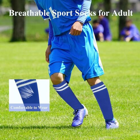 3 Pair Athletic Socks Youth Adult Non-Slip Classic Stripes Long Baseball Socks Men Football Sports in Kuwait