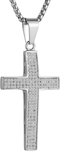 HZMAN Mens Iced Out Cross Cz Inlay Pendant 18k Gold Plated Stainless Steel Hip-Hop Necklace 24" in Saudi Arabia