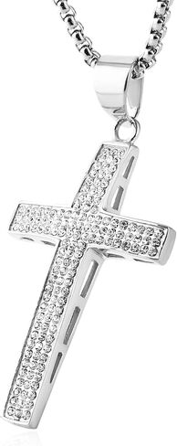 HZMAN Mens Iced Out Cross Cz Inlay Pendant 18k Gold Plated Stainless Steel Hip-Hop Necklace 24" in Saudi Arabia