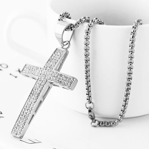 HZMAN Mens Iced Out Cross Cz Inlay Pendant 18k Gold Plated Stainless Steel Hip-Hop Necklace 24" in Saudi Arabia