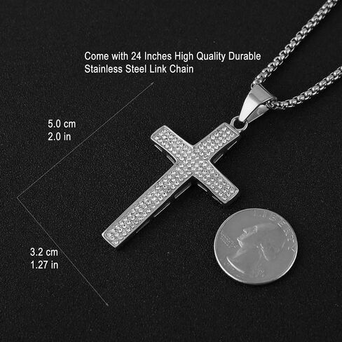 HZMAN Mens Iced Out Cross Cz Inlay Pendant 18k Gold Plated Stainless Steel Hip-Hop Necklace 24" in Saudi Arabia