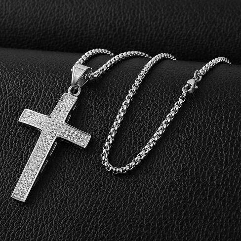HZMAN Mens Iced Out Cross Cz Inlay Pendant 18k Gold Plated Stainless Steel Hip-Hop Necklace 24" in Saudi Arabia
