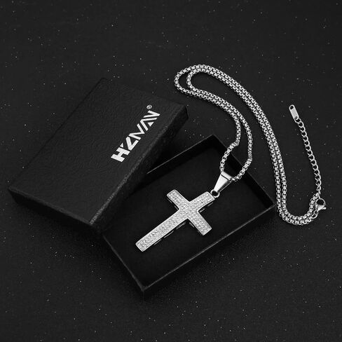 HZMAN Mens Iced Out Cross Cz Inlay Pendant 18k Gold Plated Stainless Steel Hip-Hop Necklace 24" in Saudi Arabia