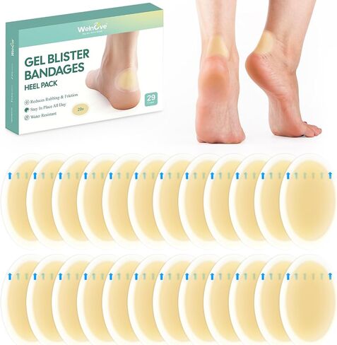 Welnove Hydrocolloid Blister Bandages Insoles - 29ct - Water Resistant Blisters Bandages - Adhesive Blister Pads for Heel, Feet, Toe - Gel Blister Chshions for Prevention & Recovery (Variety Pack) in Saudi Arabia