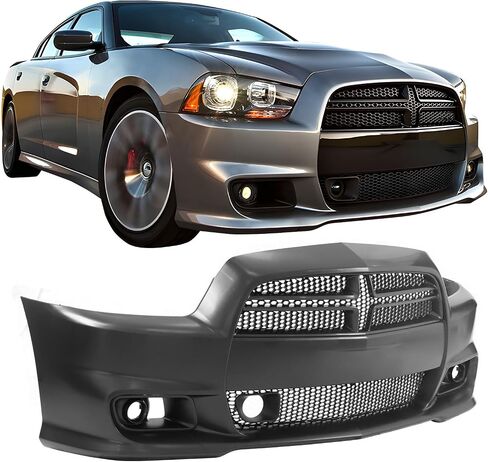 IKON MOTORSPORTS, Front Bumper Cover Compatible With 2011-2014 Dodge Charger, PP SRT8 Style Front Bumper Conversion Kit + Foglight Covers + Upper & Lower Grilles With ACC Adaptive Cruise Control in Saudi Arabia