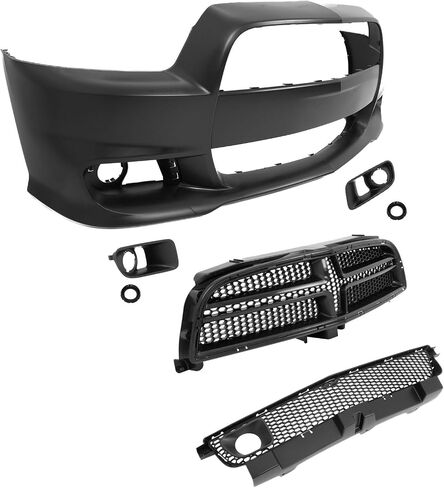 IKON MOTORSPORTS, Front Bumper Cover Compatible With 2011-2014 Dodge Charger, PP SRT8 Style Front Bumper Conversion Kit + Foglight Covers + Upper & Lower Grilles With ACC Adaptive Cruise Control in Saudi Arabia