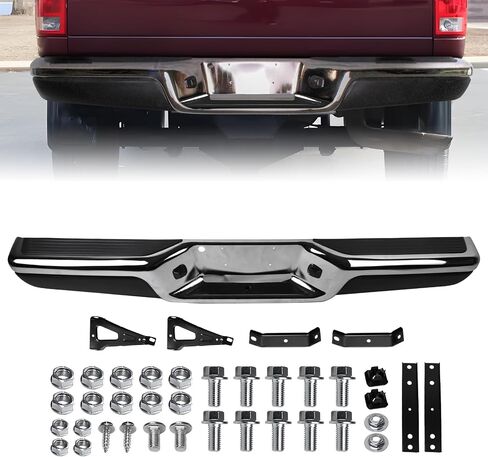Rear Step Bumper Assembly for Dodge Dakota 1997-2004 Chrome Complete Back Bumper Dakota Rear Bumper Face Bar Without Park Assist Sensor Holes Replacement for CH1103103 in Saudi Arabia