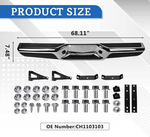 Rear Step Bumper Assembly for Dodge Dakota 1997-2004 Chrome Complete Back Bumper Dakota Rear Bumper Face Bar Without Park Assist Sensor Holes Replacement for CH1103103 in Saudi Arabia