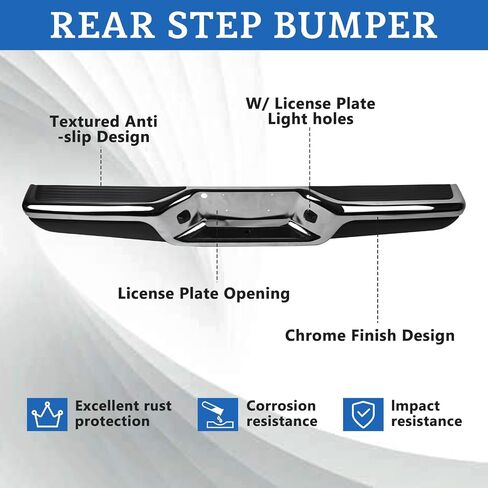 Rear Step Bumper Assembly for Dodge Dakota 1997-2004 Chrome Complete Back Bumper Dakota Rear Bumper Face Bar Without Park Assist Sensor Holes Replacement for CH1103103 in Saudi Arabia