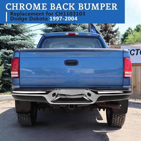 Rear Step Bumper Assembly for Dodge Dakota 1997-2004 Chrome Complete Back Bumper Dakota Rear Bumper Face Bar Without Park Assist Sensor Holes Replacement for CH1103103 in Saudi Arabia
