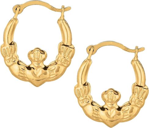 10K الذهب الأصفر الذهب اللامع المصممة Claddagh أقراط ، قطر 15 ملم in Saudi Arabia