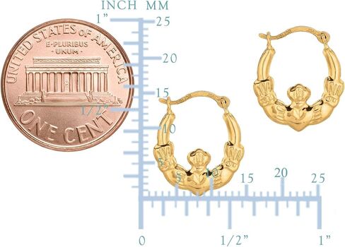 10K الذهب الأصفر الذهب اللامع المصممة Claddagh أقراط ، قطر 15 ملم in Saudi Arabia