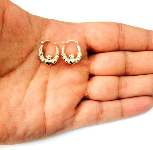 10K الذهب الأصفر الذهب اللامع المصممة Claddagh أقراط ، قطر 15 ملم in Saudi Arabia