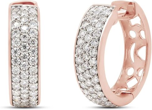 Savearth Diamonds 1 1/4 CTTW Round Cut Lab التي تم إنشاؤها Moissanite Diamond Row Triple Row Huggie Hoop أقراط في الذهب 14K على المجوهرات الفضية الاسترليني للنساء (VVS1 Clarity ، 1.25 CTTW) in Kuwait